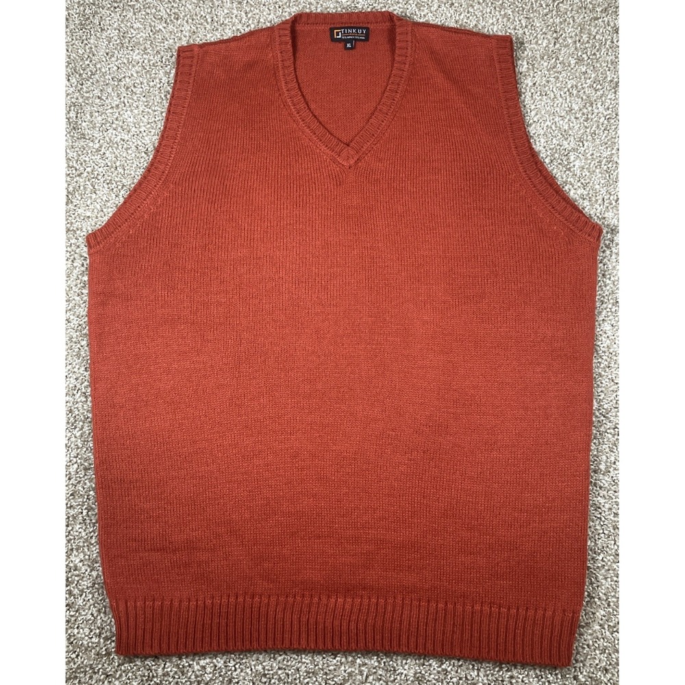 Tinkuy Peru Alpaca‎ Wool Sweater Vest Orange Men's Size XL